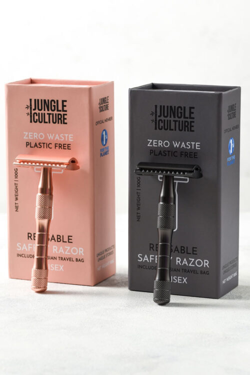 Rose Gold or Black Reusable Safety Razors w/ Natural Jute Travel Bag