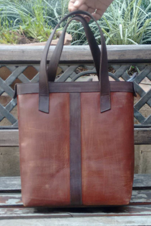 Small Leather Tote Bag with Zipper
