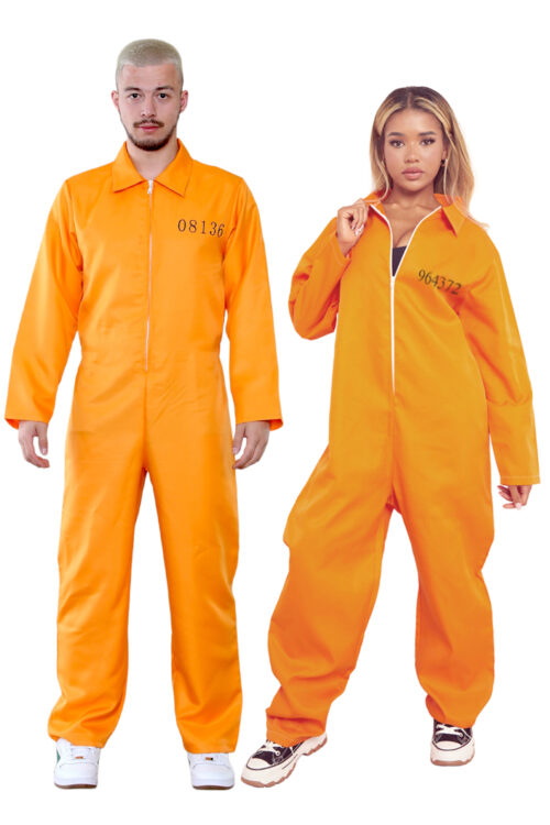 Women Men Orange Prisoner Coverall Jumpsuit